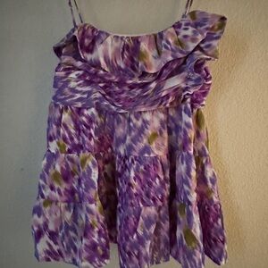 NWT Entro Purple and Green Ruffled Sleeveless Top